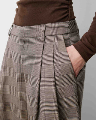 Pantalon jupe-culotte prince de Galles beige Arnold