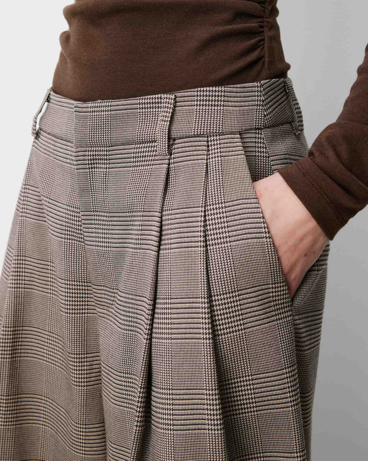 Pantalon jupe-culotte prince de Galles beige Arnold
