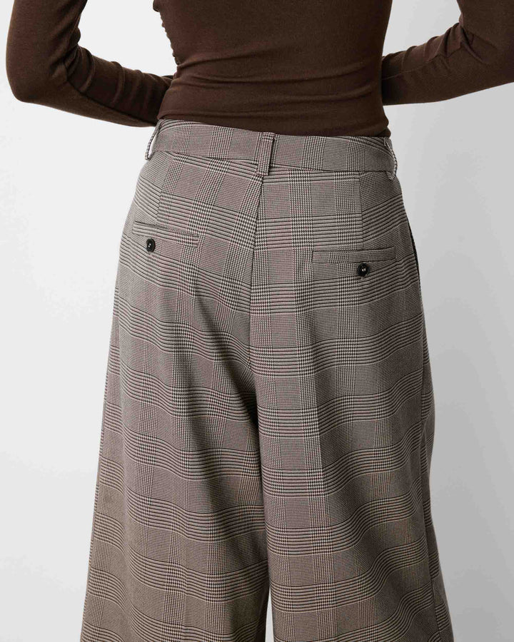 Pantalon jupe-culotte prince de Galles beige Arnold