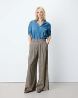 Pantalon tailleur ample pied-de-poule beige Ayen