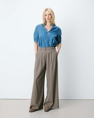 Pantalon tailleur ample pied-de-poule beige Ayen