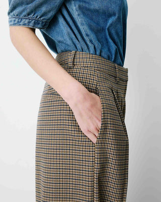 Pantalon tailleur ample pied-de-poule beige Ayen