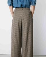 Pantalon tailleur ample pied-de-poule beige Ayen