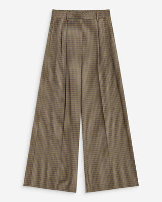 Pantalon tailleur ample pied-de-poule beige Ayen