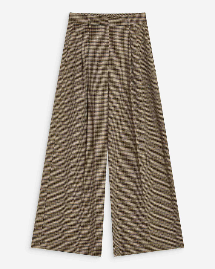 Pantalon tailleur ample pied-de-poule beige Ayen