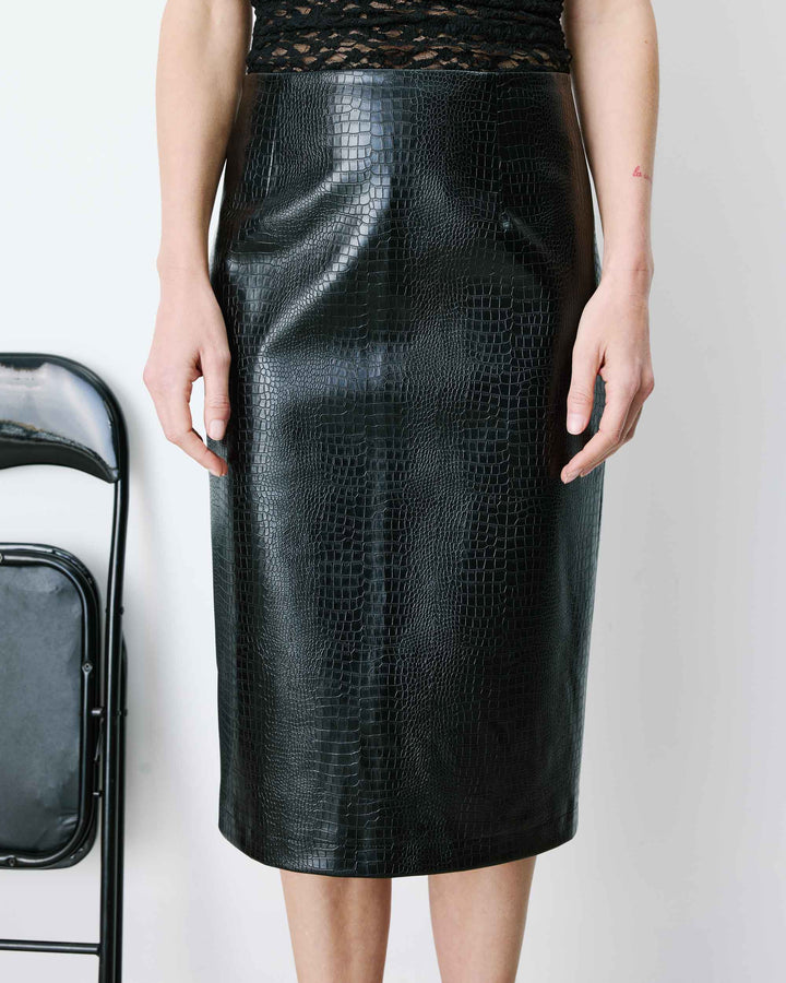 Jupe fourreau similicuir taille haute croco Acacia