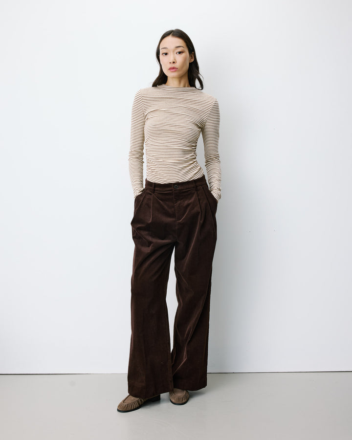 Pantalon oversize velours côtelé chocolat Abriel