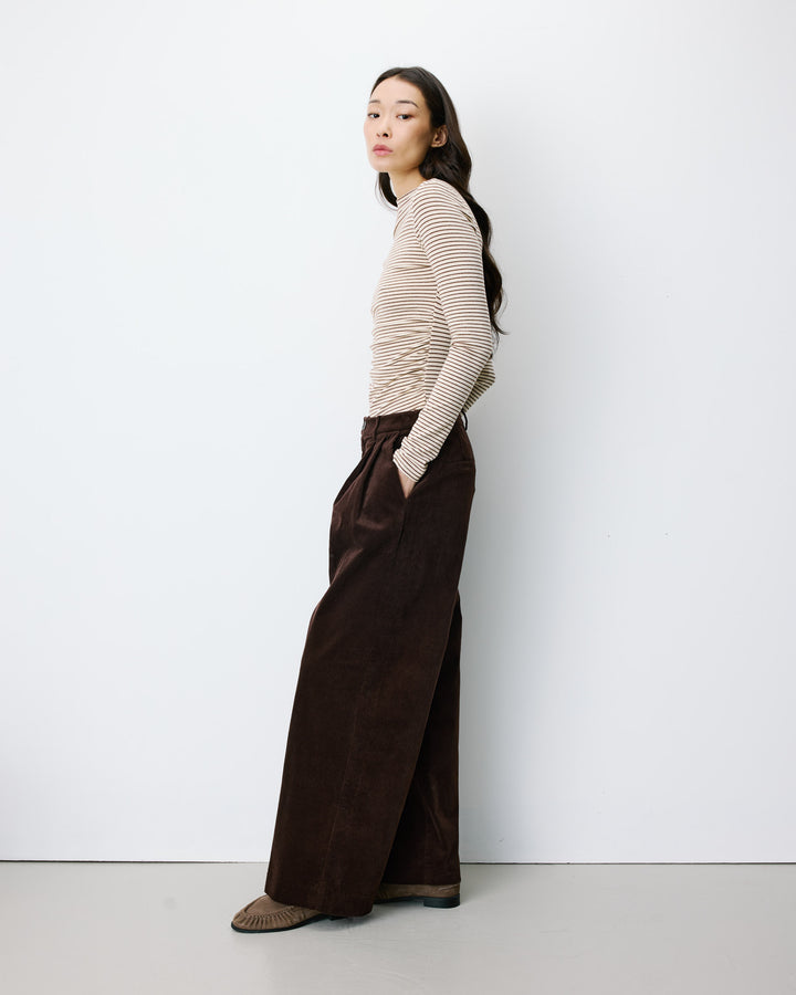 Pantalon oversize velours côtelé chocolat Abriel