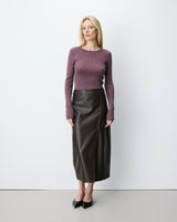 Faux-leather wrap midi skirt chocolat Aenor