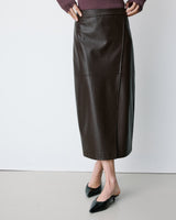 Faux-leather wrap midi skirt chocolat Aenor