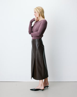 Jupe midi portefeuille similicuir chocolat Aenor