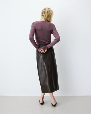 Jupe midi portefeuille similicuir chocolat Aenor