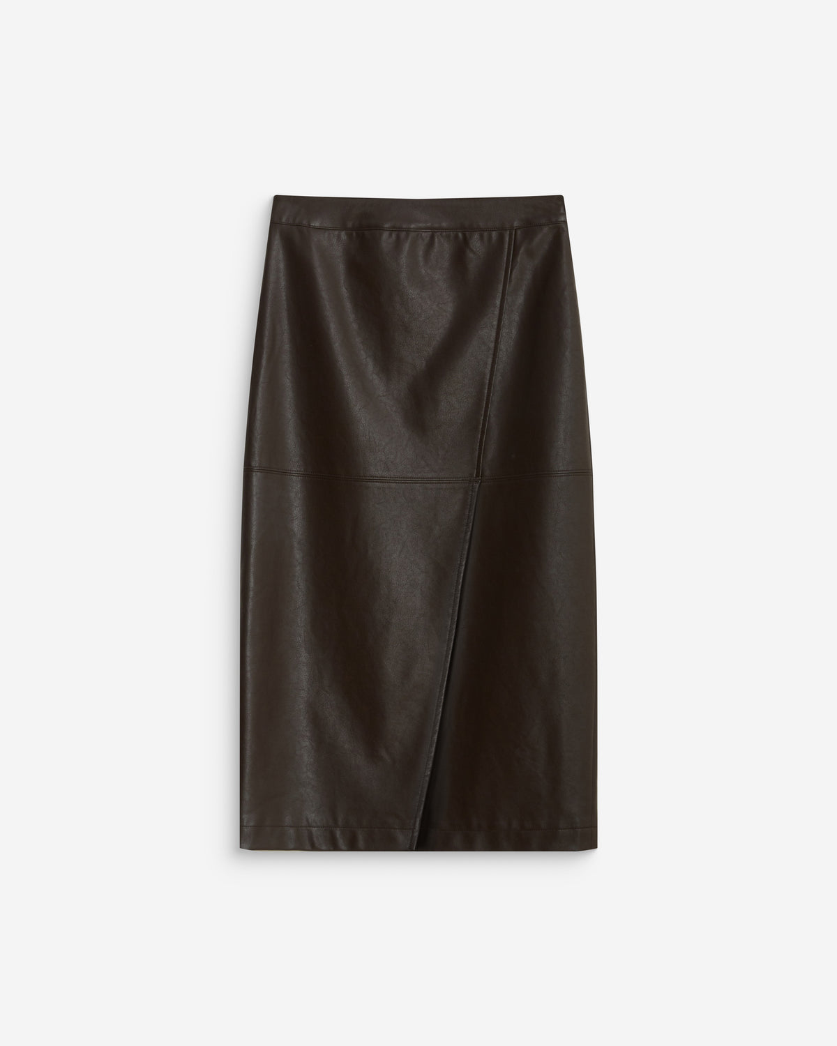 Faux-leather wrap midi skirt chocolat Aenor