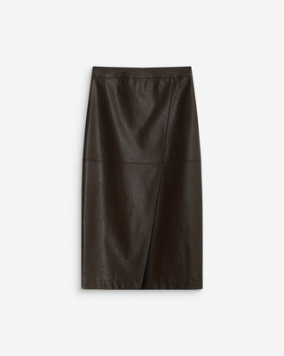 Jupe midi portefeuille similicuir chocolat Aenor
