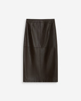 Faux-leather wrap midi skirt chocolat Aenor