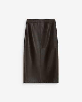 Jupe midi portefeuille similicuir chocolat Aenor