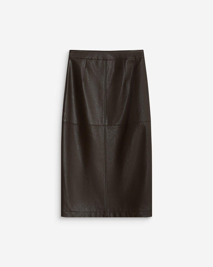 Faux-leather wrap midi skirt chocolat Aenor