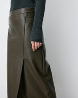 Jupe midi portefeuille similicuir kaki Aenor