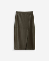 Jupe midi portefeuille similicuir kaki Aenor