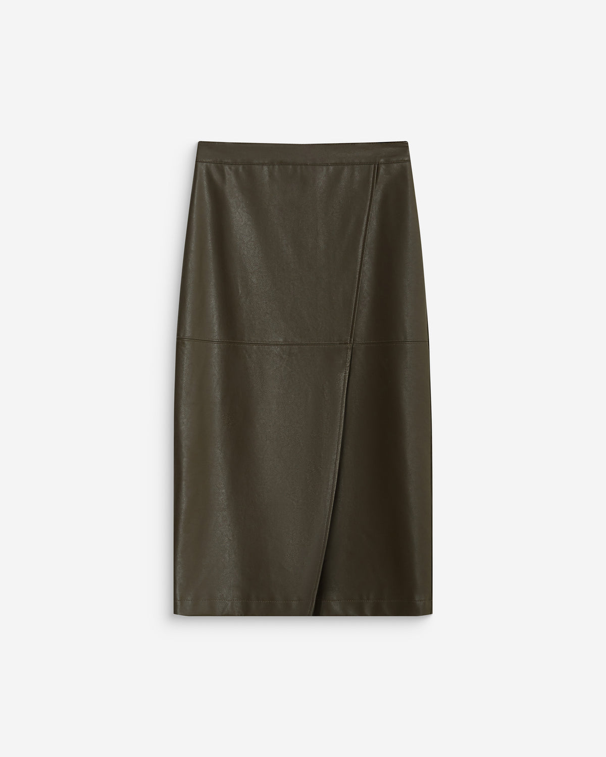 Jupe midi portefeuille similicuir kaki Aenor