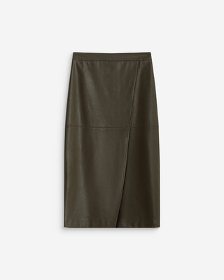 Jupe midi portefeuille similicuir kaki Aenor