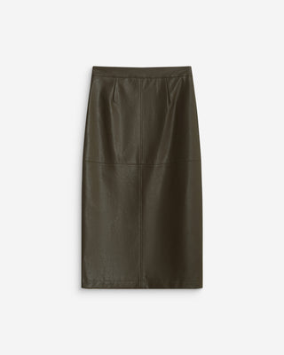 Jupe midi portefeuille similicuir kaki Aenor