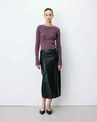 Jupe midi portefeuille similicuir noir Aenor