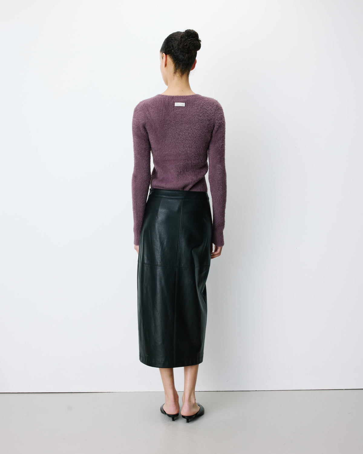 Jupe midi portefeuille similicuir noir Aenor