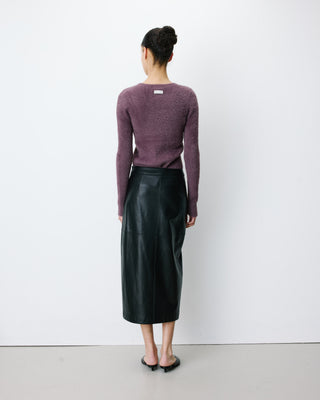 Jupe midi portefeuille similicuir noir Aenor