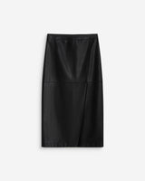 Jupe midi portefeuille similicuir noir Aenor