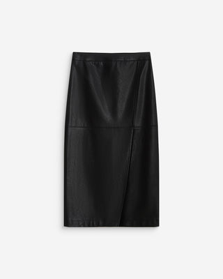Jupe midi portefeuille similicuir noir Aenor
