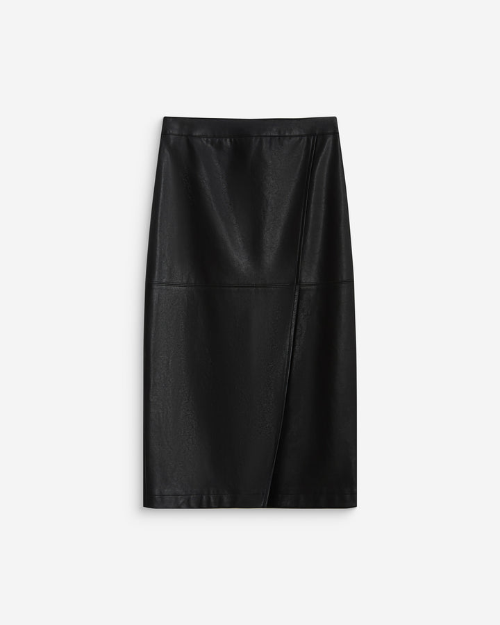 Jupe midi portefeuille similicuir noir Aenor