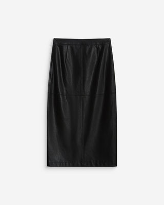 Jupe midi portefeuille similicuir noir Aenor