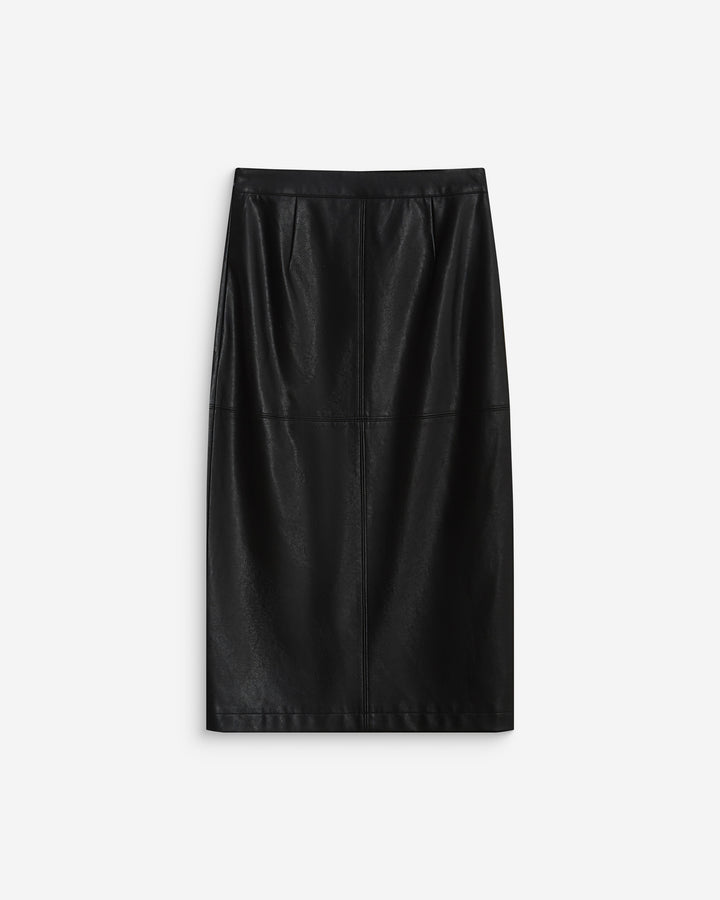 Jupe midi portefeuille similicuir noir Aenor