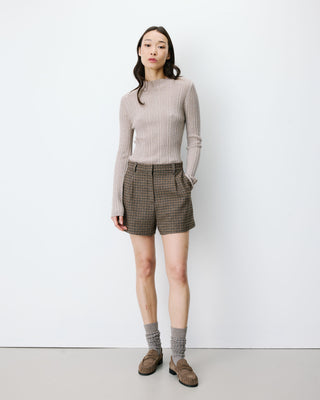 Short tailleur pied-de-poule taille haute coffee Arsenio