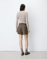 Short tailleur pied-de-poule taille haute coffee Arsenio