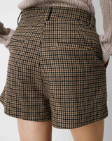 Short tailleur pied-de-poule taille haute coffee Arsenio