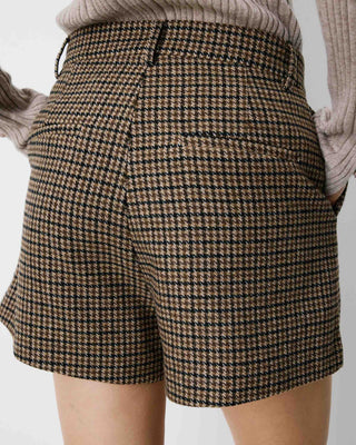 Short tailleur pied-de-poule taille haute coffee Arsenio