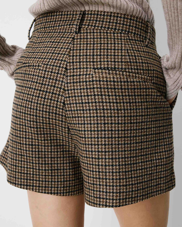 Short tailleur pied-de-poule taille haute coffee Arsenio