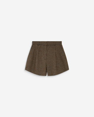 Short tailleur pied-de-poule taille haute coffee Arsenio