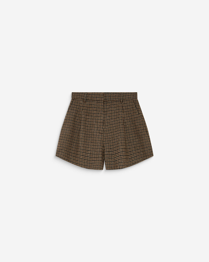Short tailleur pied-de-poule taille haute coffee Arsenio