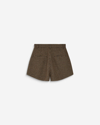 Short tailleur pied-de-poule taille haute coffee Arsenio