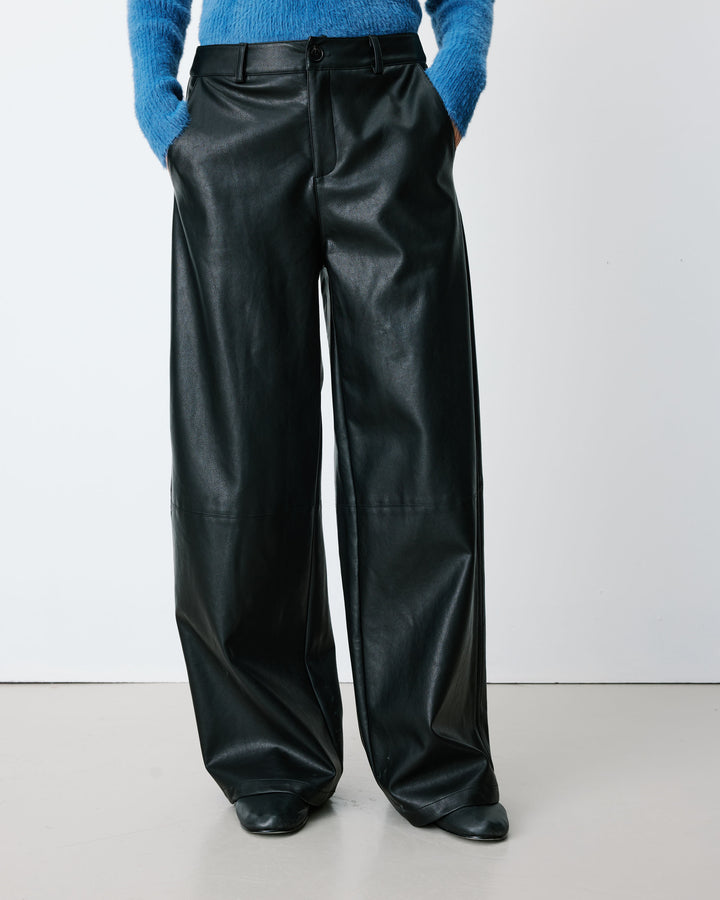 Pantalon barrel similicuir noir Alfie