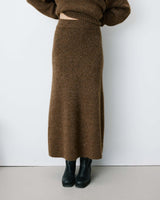 Flared maxi knit skirt chocolat Aluna