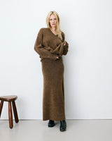 Flared maxi knit skirt chocolat Aluna