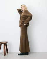 Flared maxi knit skirt chocolat Aluna