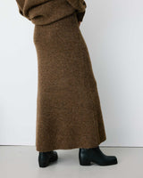 Flared maxi knit skirt chocolat Aluna