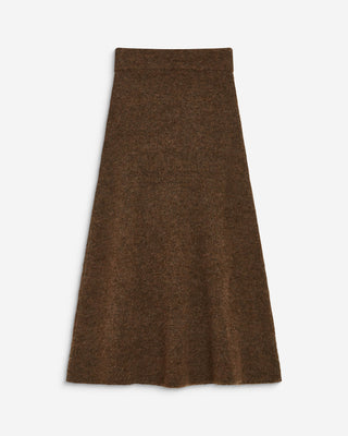 Jupe longue évasée en maille taille haute chocolat Aluna