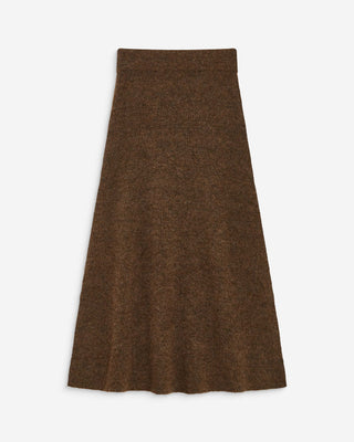 Jupe longue évasée en maille taille haute chocolat Aluna