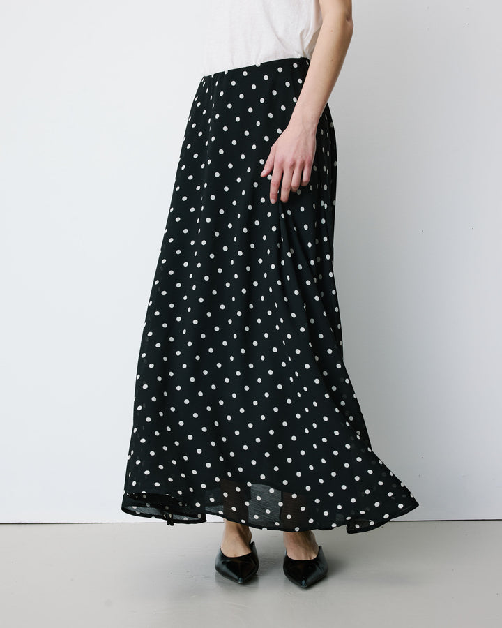 Jupe longue trapèze taille haute pois Analia